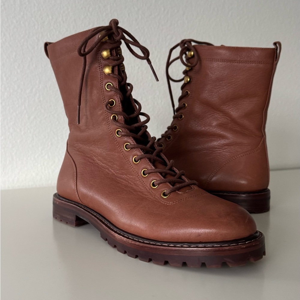 J Crew Women’s Brown Leather Combat Lace-Up Boots 8